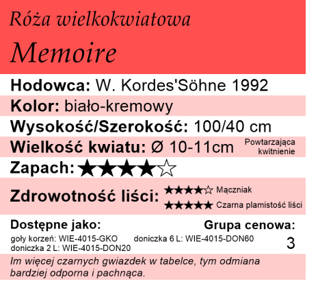 cechy róży wielkokwiatowej Memoire